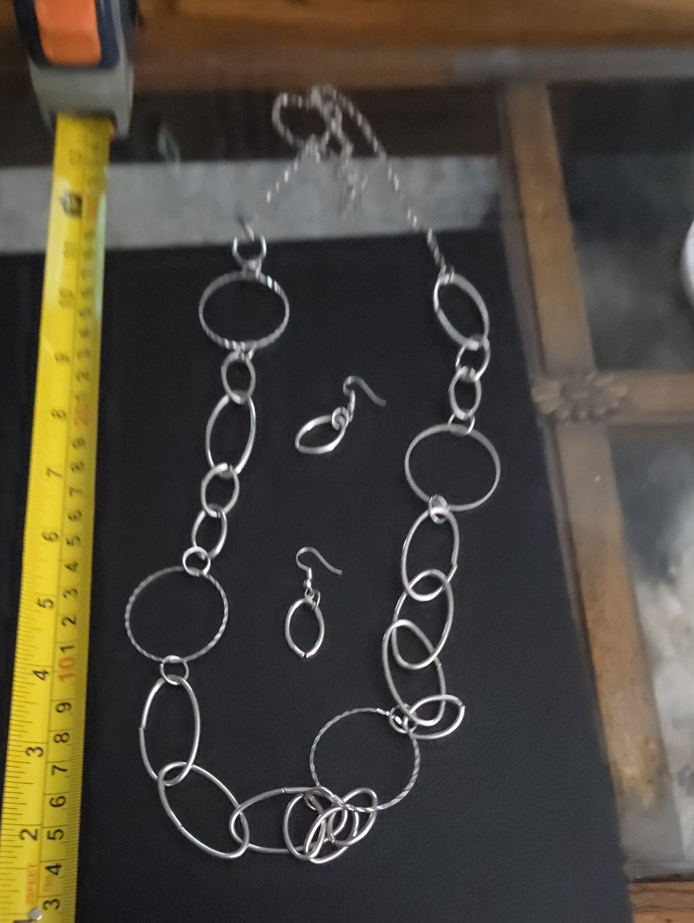 22" Long Silver Link Circle Necklace and Earrings Set